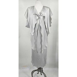 VTG Holly Harp Silver Silk Shift Dress Womens M Midi Layered Flapper